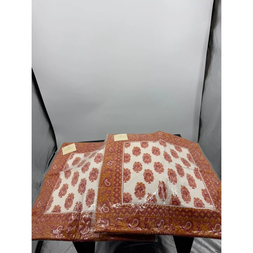 Pottery Barn Rani Block Print Pillow Cover Set 20x20 Red Orange Floral Paisley